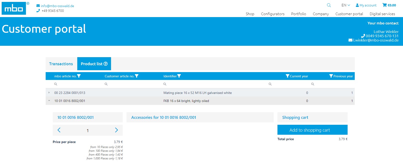 Individual customer portal