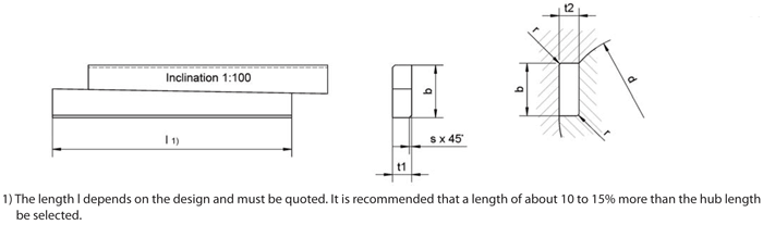 Chavetas tangenciales DIN 268 plano de dimensiones