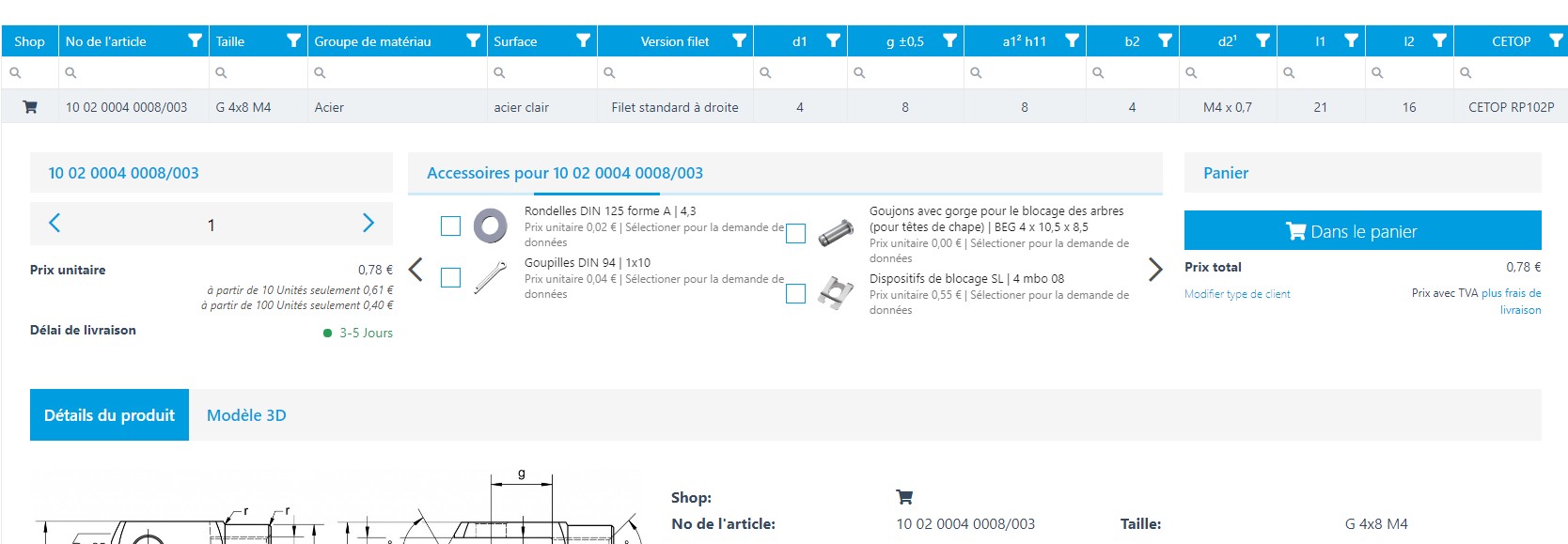 Prix et délais de livraison