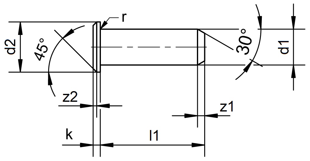 Bolts DIN 1436 form A dimensional drawing