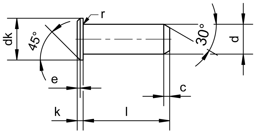 Bolts DIN EN 22341 / ISO 2341 form A dimensional drawing