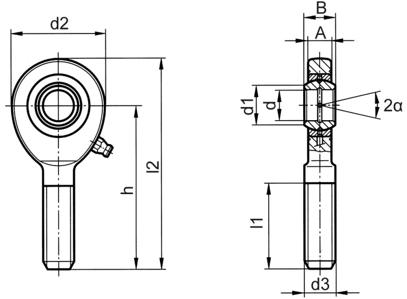 Embouts à rotule DIN ISO 12240-4 (DIN 648) série E version acier/acier filetage - Plans de dimensions