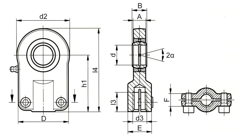 Hydraulik-Gelenkköpfe DIN 24555 / ISO 8133 schmale Ausführung - Maßbild