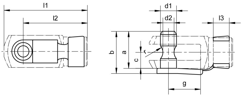 Folding spring bolts with groove (suitable for clevises) - Dimensional drawing