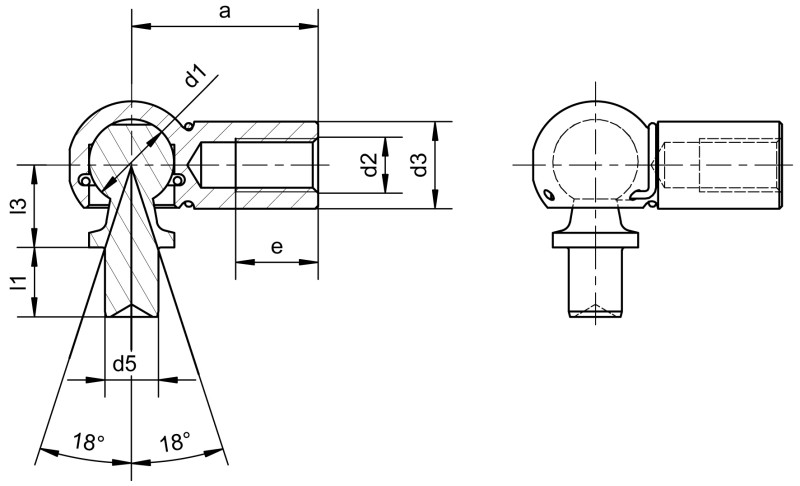 Angle joints DIN 71802 form BS with rivet stud - Dimensional drawing