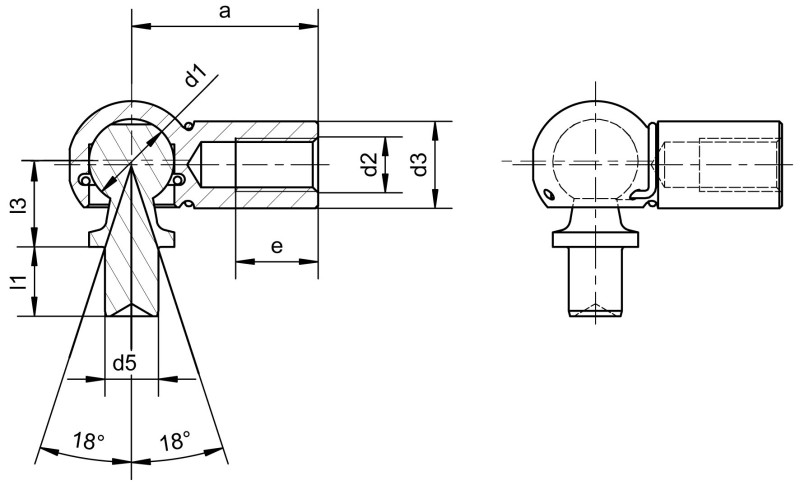 Snodi angolari DIN 71802 Forma BS con perno rivetto - Immagine quotata