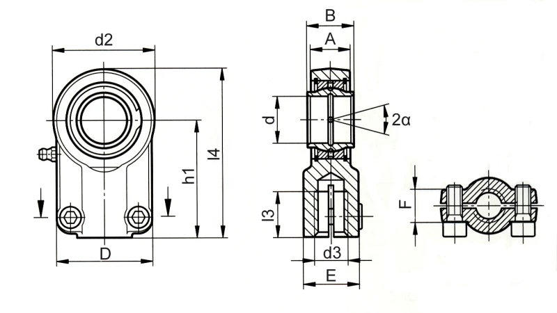 Cabezas articuladas de rótula hidráulicas DIN 24338 / corresponde en parte a la norma ISO 6982 - Plano de dimensiones