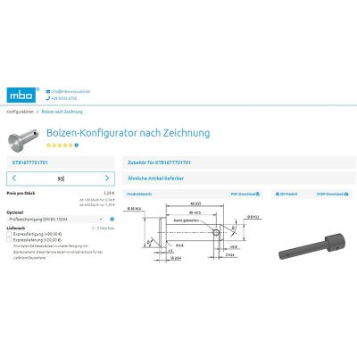 Configurateur de goujons selon plan