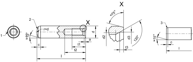 Pasadores cilíndricos con rosca interior DIN EN ISO 8735 - Plano de dimensiones