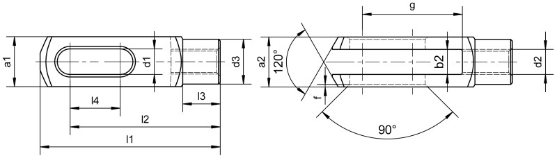 Cabezas de horquilla con agujero alargado - Plano de dimensiones