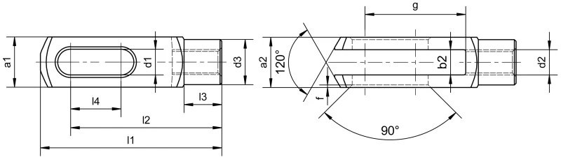 Clevises with elongated hole - Dimensional drawing