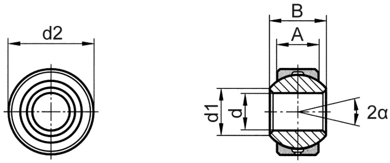 Cojinetes de articulación DIN ISO 12240-1 (DIN 648) serie de medida K versión de alto rendimiento sin anillo exterior - Plano de dimensiones Cojinetes de articulación DIN ISO 12240-1 (DIN 648) serie de medida K versión de alto rendimiento sin anillo exterior - Plano de dimensiones