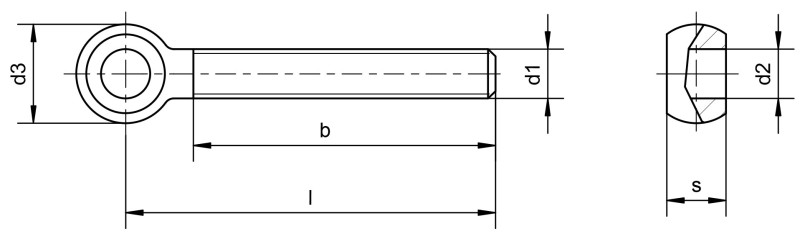 Tornillos de armella DIN 444 forma LB - Plano de dimensiones