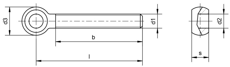 Eye bolts DIN 444 form LB - Dimensional drawing