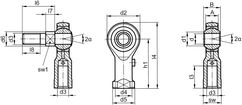 Gelenkköpfe DIN ISO 12240-4 (DIN 648) Maßreihe K Hochleistungsausführung mit Gewindebolzen Innengewinde - Maßbild