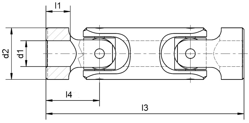 Wellengelenke DIN 808 Form D Normalausführung mit Gleitlagerung (G) - Maßbild