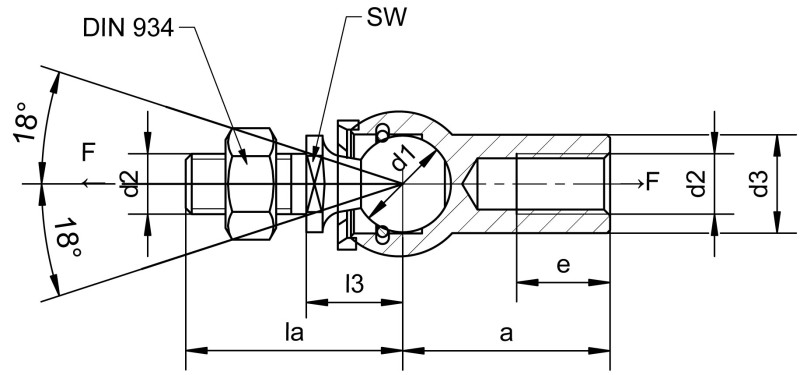 Articulaciones axiales similares a DIN 71802 desmontables con caperuza obturatriz - Plano de dimensiones