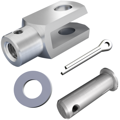 Snodi a forcella (simile a DIN 71751 Forma A) con filettatura supplementare, sciolto Snodi a forcella (simile a DIN 71751 Forma A) con filettatura supplementare, sciolto