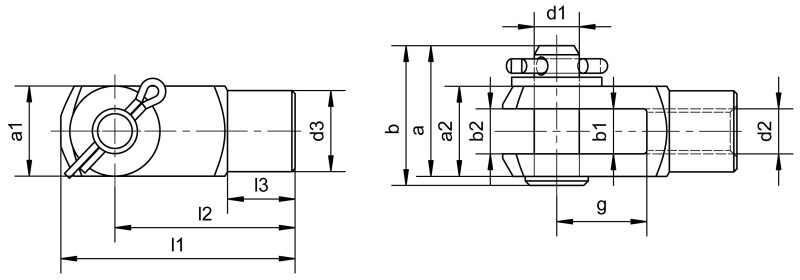 Clevis joints (DIN 71751 form A) - Dimensional drawing