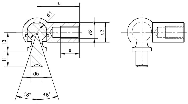 Angle joints DIN 71802 form B with rivet stud - Dimensional drawing