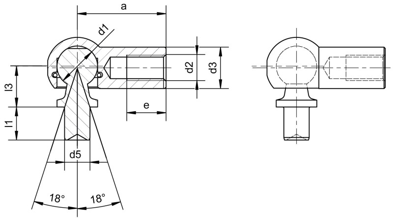 Snodi angolari DIN 71802 Forma B con perno rivetto - Immagine quotata