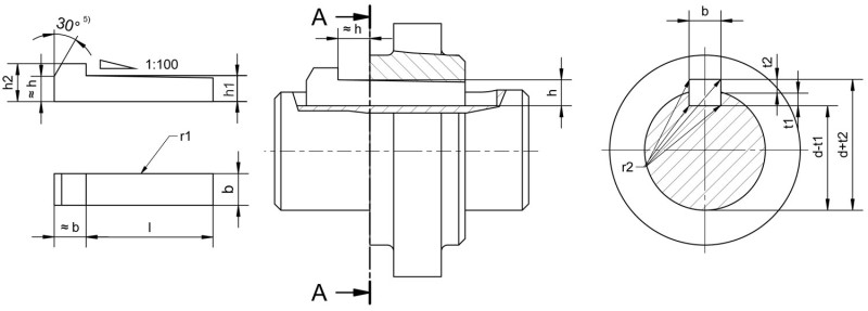 Taper keys with gip head DIN 6887 - Dimensional drawing