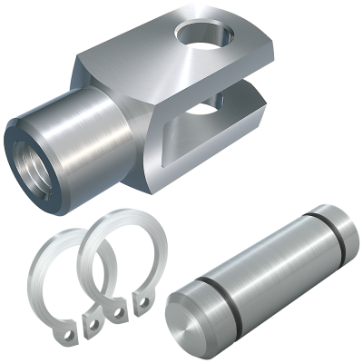 Clevis joints (similar to DIN 71751), with bolt with grooves and retaining rings DIN 471, loose