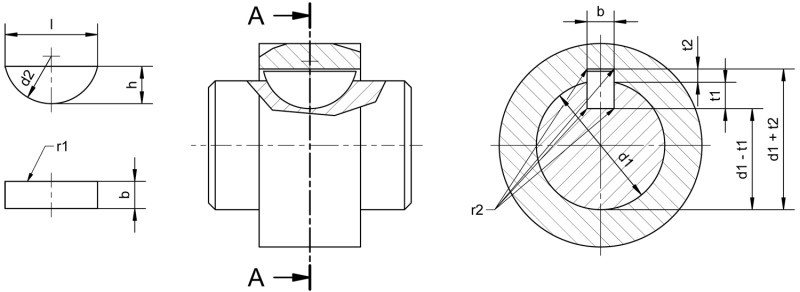 Chavetas de media luna DIN 6888 - Plano de dimensiones