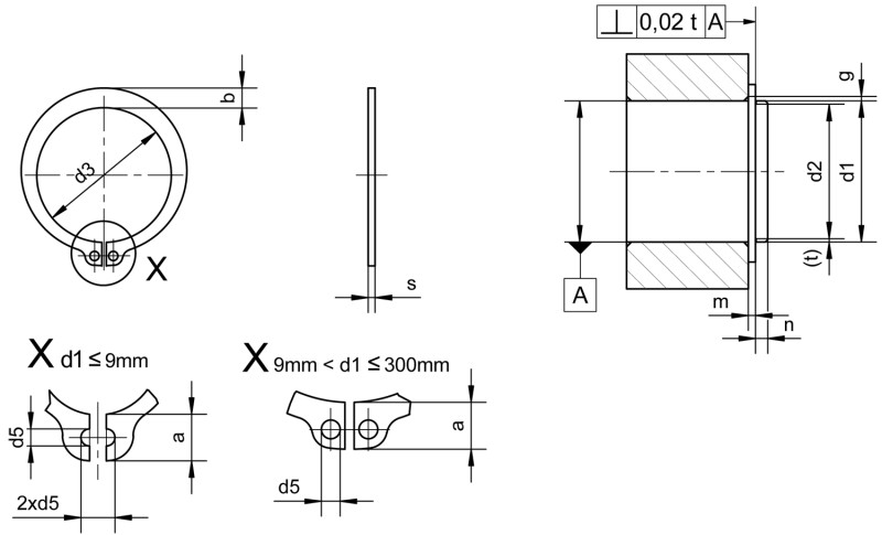 Retaining rings DIN 471 - Dimensional drawing