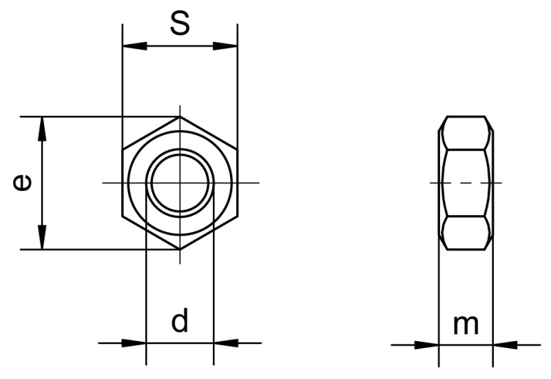 Tuercas DIN 934 - Plano de dimensiones