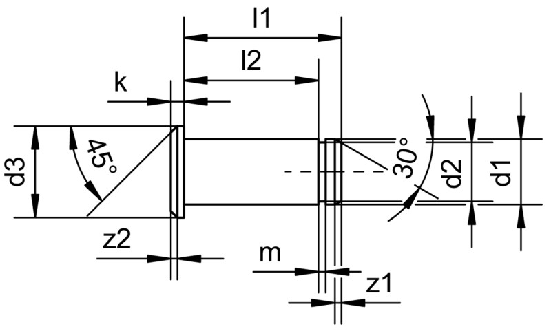 Goujons avec gorge pour circlips DIN 471 (pour têtes de chape) - Plans de dimensions