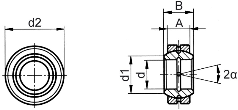 Cojinetes de articulación DIN ISO 12240-1 (DIN 648) serie de medida E versión acero/acero con empaquetadura - Plano de dimensiones