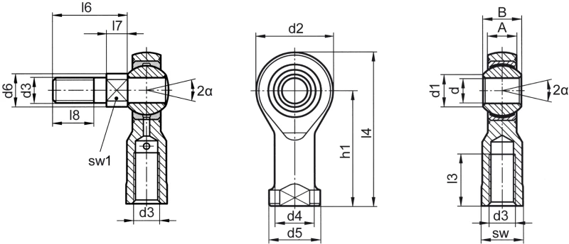 Gelenkköpfe DIN ISO 12240-4 (DIN 648) Maßreihe K wartungsfreie Ausführung mit Gewindebolzen Innengewinde - Maßbild