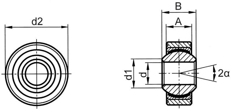 Gelenklager DIN ISO 12240-1 (DIN 648) Maßreihe K wartungsfreie Ausführung Edelstahl - Maßbild