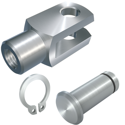 Clevis joints (similar to DIN 71751), with bolt with groove and retaining ring DIN 471, loose