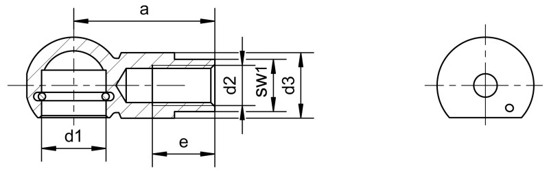 Ball sockets similar to DIN 71805 form B with spanner surface - Dimensional drawing