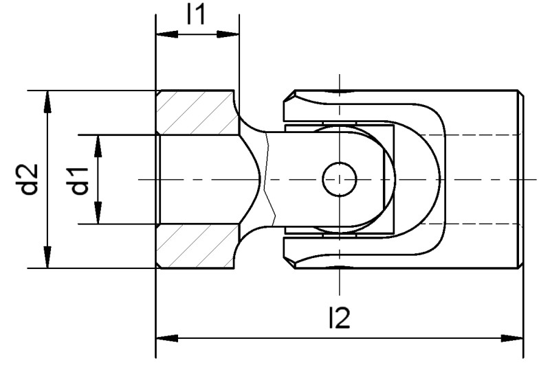 Articulaciones cardán DIN 808 forma E versión normal con cojinete de deslizamiento (G) - Plano de dimensiones