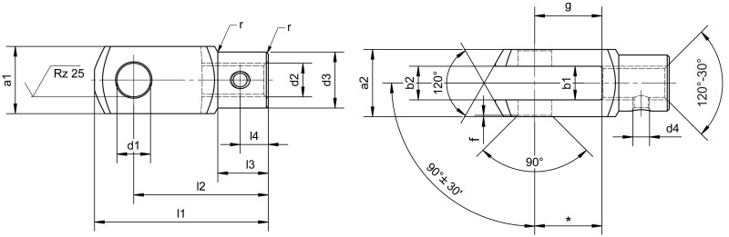 Cabezas de horquilla con rosca adicional - Plano de dimensiones