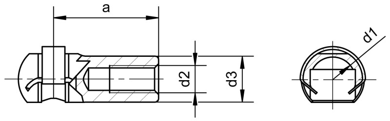 Ball sockets with slit and clip - Dimensional drawing