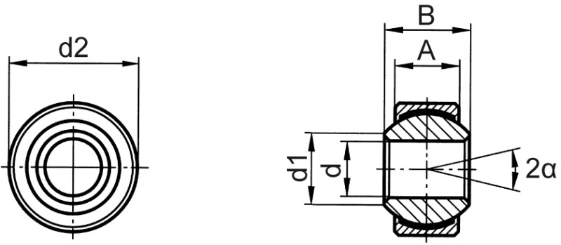 Gelenklager DIN ISO 12240-1 (DIN 648) Maßreihe K wartungsfreie Ausführung Edelstahl ohne Außenring - Maßbild